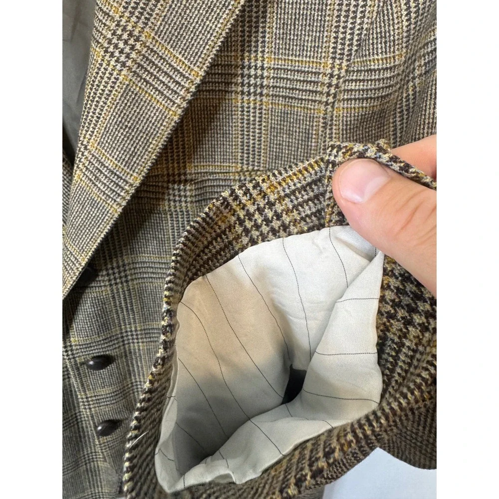 Canali Mens Wool Cashmere Glen Plaid Blazer Elbow Patches Made in Italy 42R